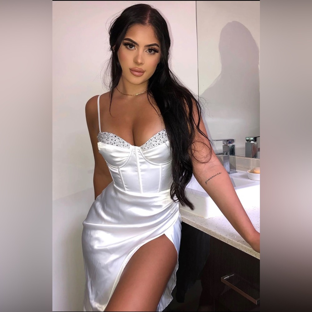Strapless White Mini Dress with Slit